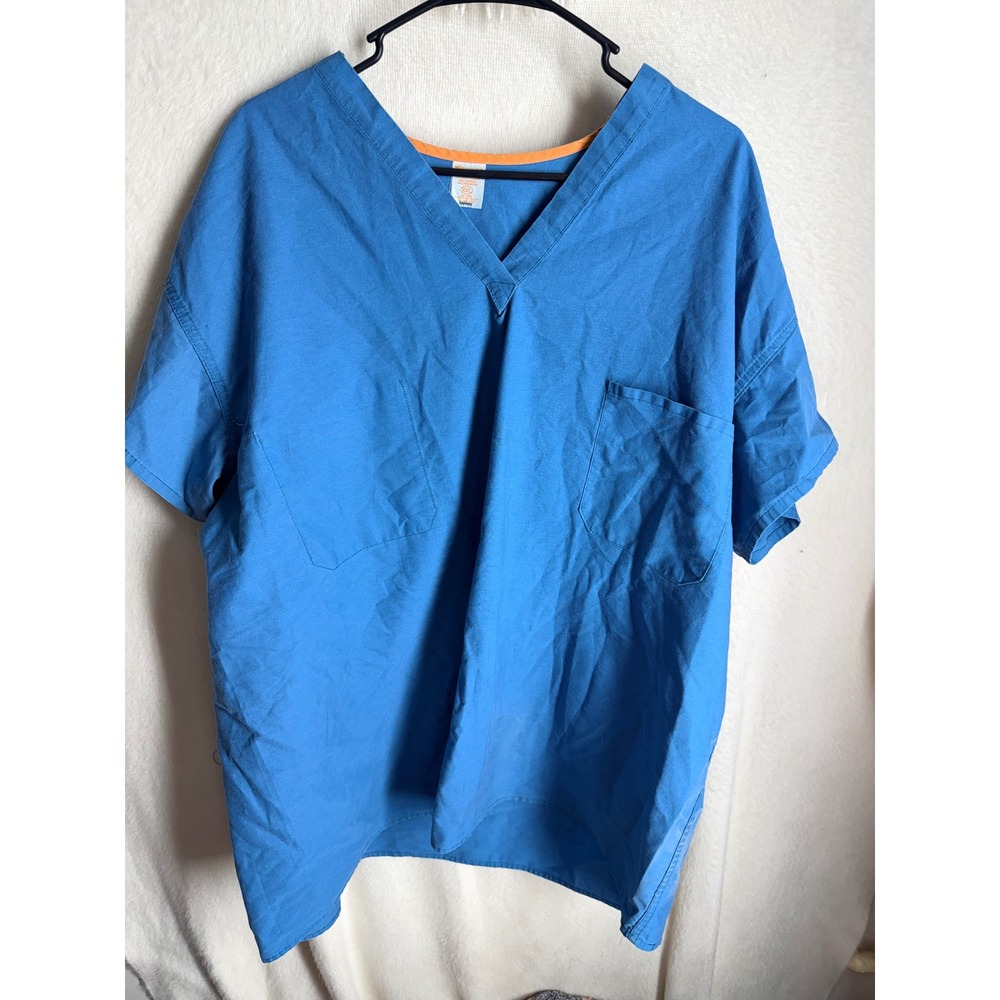 Standard Textile Blue V-Neck Scrub Top XXL Short Sleeve Medical Uniform Pocket